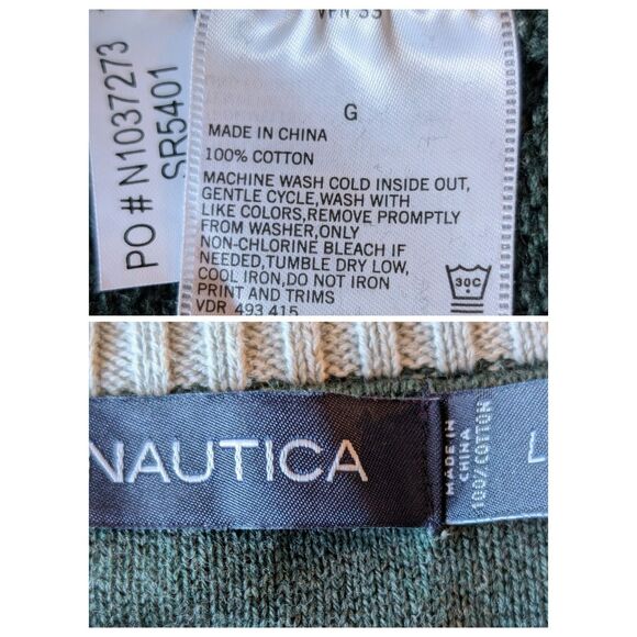 Vtg.  Nautica crewneck cable-knit dark green long sleeve sweater  Sz L - Picture 4 of 8